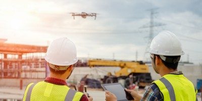 Drone roof inspection from Retain Limited. Two operatives using a drone.