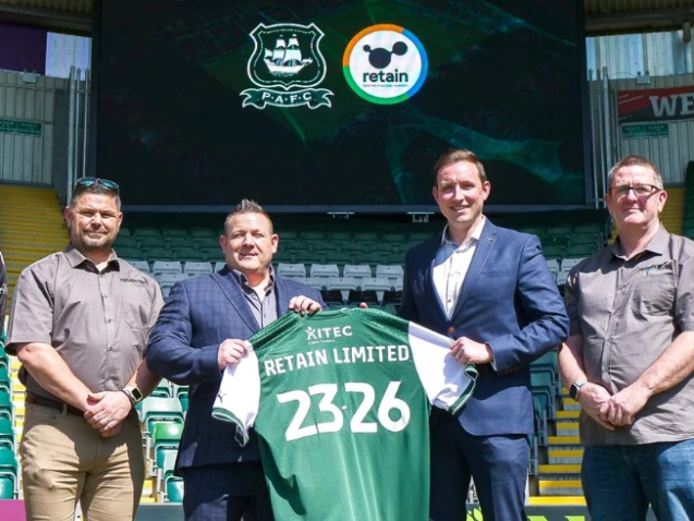 The directors of Retain are pictured with representatives of Plymouth Argyle to announce the shorts sponsorship